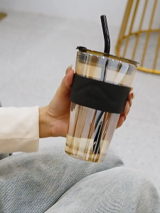 Eatkit Gelas Kaca 450ml Case Kulit Tahan Panas Dengan Sedotan Mug Kopi Glass Cup Tumbler Aesthetic Mug Kaca Untuk Teh Dan Kopi Drinkware Ramah Lingkungan Eatkit - Lazada