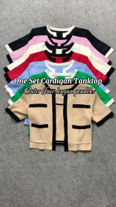 LadyLuxe - Cardigan Set Baju Wanita Outer Inner Panjang Pendek Tanktop Crop Top Korean Style Rajut Premium SL031