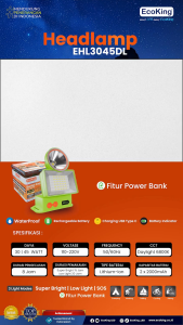 Wokeokay Senter Kepala Waterproof 30WATT + 45WATT 4.000mAH Kabel Charger USB Port Ecokin EHL3045DL