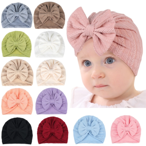 Baby Bow Turban Hat Cotton Infant Newborn Boonet Hat Soft Elastic Boys Girls Kids Bowknot Cap