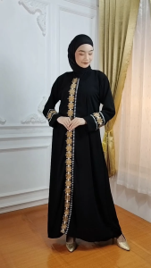 Gamis Maxi Jetblack Bordir Salvina Elegan untuk Muslimah - Desain Timbul dengan Kerah Bertudung