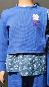 Baju Setelan Anak Perempuan Tali Samping Usia 2-6 Tahun Bahan Kringkel dan Knit Kombinasi