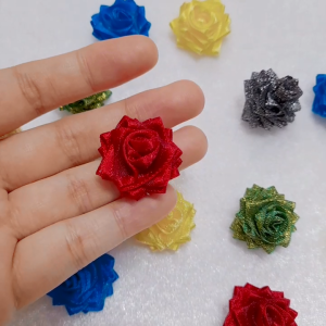 2 Hoa hồng ruy băng voan nhiều màu bông hồng ruy băng đính kết áo trang trí thủ công handmade