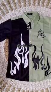 KIYOO - KEMEJA PRIA KEREN LENGAN PENDEK CASUAL MOTIF FIRE API TERBARU