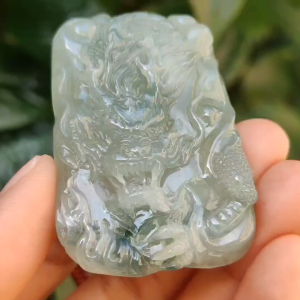 Premium Full Green with Green patches Rare Natural Type A Jadeite Jade Pendant Necklace Crafted as Dragon with certificate weigh 40.07 grams 53.6 * 36 * 12.3 mm (pendant168)