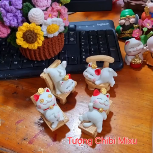 Bộ 04 tượng Mèo Thần Tài phiên bản ngồi ghế
