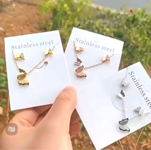 Kalung dan Liontin Kupu-Kupu Titanium Rose Gold Anti Karat Selamanya Korean Style