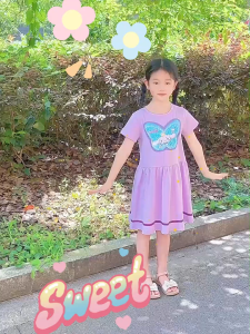 Kaos Dress Anak Perempuan 2-8 Tahun BLUE Colors Kuromi Gaun Ice Porcelain Cotton Bahan Adem