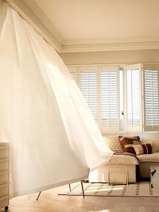 Solid Color Beige Sheer Curtain for Living Room Bedroom Kitchen Door Window with Ring Korean Sheer Curtain Lace