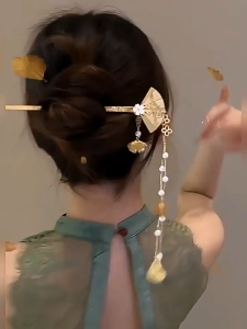 กิ๊บติดผม ลายดอกไม้ เป็นประดับพู่ สไตล์จีนโบราณ สำหรับผู้หญิง