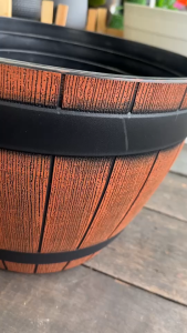 กระถางพลาสติกหนา KD7132-7135 สีน้ำตาล ลายถังไม้