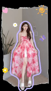 ชิ้นเสื้อสายเดี่ยว 2 ชิ้น ตัวยาว ผ่ากลาง + กางเกงขาสั้น - TW18652