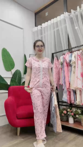 (Bunnysky) Quần áo nữ  Đồ bộ mặc nhà bộ lửng và dài thiết kế cổ sen nhún bèo V ren