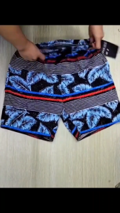 RMY #5817 Mens Summer shorts Garterized with waist tie Leaf Print