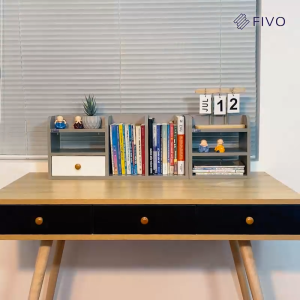 Kệ Sách Gỗ Đẹp Để Bàn FIVO FB26 Cao Cấp Màu Gỗ Và Walnut Có Hộc Tiết Kiệm Diện Tích Bo Góc Thẩm Mĩ