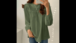 Women Long Sleeve Blouse Loose Fit Round Neck Office Casual Wear Korean Baju Perempuan 女生宽松衬衫