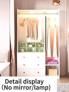 MYHOME Wooden Wardrobe Coat Rack Open Wardrobe Drawer Cabinet Storage Cabinet Large Capacity Wardrobe Nordic Style