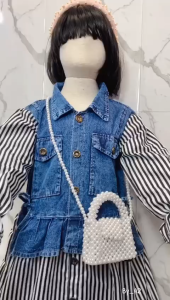 LONG DRESS RAYSA SALUR MIX ROMPI JEANS ANAK PEREMPUAN USIA 3 - 12 TAHUN / DRESS SALUR KOMBINASI VIRAL ANAK TERBARU