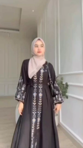 Rauna Dress Kondangan Mewah Elegan Kekinian Gamis Putih Wanita Terbaru 2024 Bordir Timbul