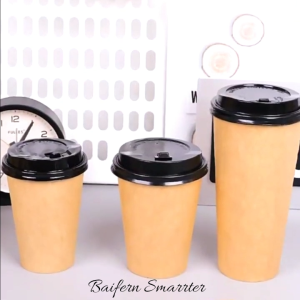 แก้วกาแฟ กระดาษคราฟท์ พร้อมฝายกดื่ม ทนความร้อน ใส่ได้ทั้งร้อนและเย็น ปลอดภัยต่อสุขภาพ กระดาษหนา ขนาด 8OZ 12Oz 14Oz 16Oz