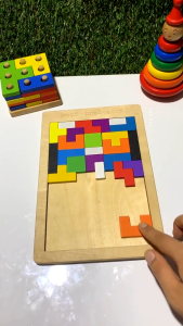 Educational Toys Tetris Wooden Puzzle Toys 3D Tangram Puzzle Cube Game for Kids