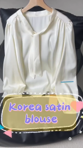 【ZARINA】 2 cara memakai blaus korea wanita fesyen lengan panjang blaus Satin berdiri baju kolar baju baju baju kemeja 036