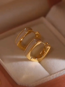 Original pawnable hikaw 18k gold birthstone earrings saudi tunay ginto womens opal geometric square shell jewelry haute couture girlfriends birthday present hypoallergenic