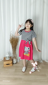 Baju Pakaian Anak Cewek Perempuan Dress Kaos katun Usia Tanggung Umur 3 4 5 6 7 8 Tahun Bordir Mouse