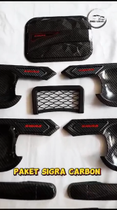 Paket Outer Door Cover Handle Pegangan Pintu Tank Cover Daihatsu Sigra 2016 - 2024 Glossy Carbon