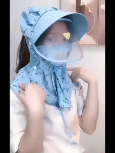 Topi Pantai Wanita Model Cadar Lebar Visor Lipat Anti UV Motif Lucu Penutup Wajah Topi Pancing Topi Pantai Cadar