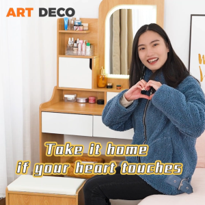 Meja Solek Kayu Wooden Vanity Table Bedroom Dressing Table with LED Mirror Makeup Table Dressing Table with Chair Dressing Table with Drawer