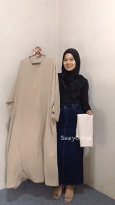 Abaya Batwing Elegan Premium Syari 2025 - Crinkle Panjang dengan Kerah Berbulat