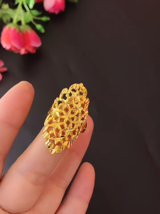 916 original gold 24k Saudi Gold Pawn Flower Ring with Adjustable Opening Size