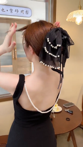 Jepitan Rambut Pita Mutiara Korean Hairclip Ribbon Aesthetic Fashion Accessories Untuk Wanita