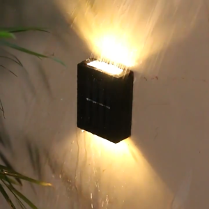 [Beli 1 gratis 1]10LED Lampu Taman Tenaga Surya Lampu Dinding Sensor Otomatis Tahan Air Luar Ruangan Lampu Atas dan Bawah Lampu Pagar Dekorasi Natal untuk Halaman Villa Koridor Teras Lanskap Putih Hangat