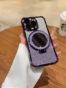 Luxury Makeup Mirror Holder Ring Magsafe Phone Case for Iphone 11 12 13 14 15 Pro Max Bling Glitter Casing 11 Pro 14 15 Plus Shockproof Cover