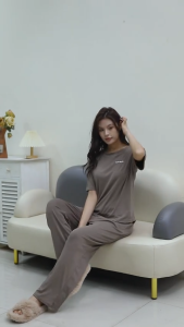 Piyama Setelan Wanita/Baju Tidur Wanita Dewasa Set 2 in 1 Legan Pendek Celana Panjang Behan Elastis Polos