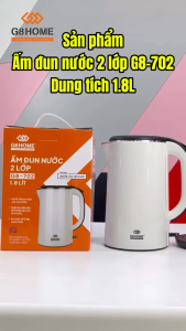 Ấm siêu tốc Inox 1.8L 1500W cao cấp G8 Home G8-701 - Điện Việt Thân ấm xoay 360 độ Tự động ngắt khi sôi