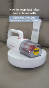 Deerma CM1900 Cordless Dust Mite Vacuum Cleaner up to 30mins use UV Sterilizer Rechargeable Large Suction and Intelligent infrared sensor Simple Install Dust cup and filter can be cleaned Electric Handheld Vacuum with indicator Light For Car Home Room VMI