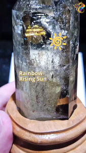 Collectors Grade Rainbow Rising Sun Citrine Display with Wooden Base