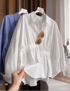 SJM KEMEJA KASUAL WANITA BAHAN KATUN POPLIN PREMIUM LENGAN PANJANG PINGGANG SERUT 8260