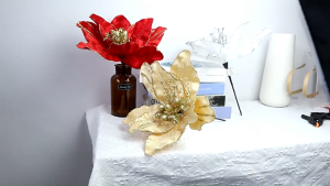 33cm Xmas Flowers Set Big Size Glitter Poinsettia Flower Ornaments Glittering Home Decor DIY Xmas Tree Decoration For Wedding Favors Indoor Home Decor