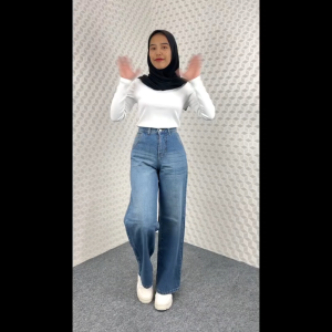Celana Kulot Highwaist Jeans Panjang Wanita Tebal Tint Whisker Premium Bellzshop Sachi Size S-XXL