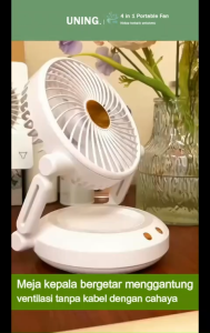 【Dapat ditempel di dinding】UNIG Kipas Penyimpanan Lipat 6000mAh Kipas Angin Portable Cas Tidak Berisik Putar 180° Kipas angin mini meja listrik 3 kecepatan