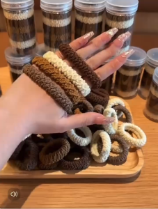 Set 2 dây cột tóc Doudou Dây buộc tóc Scrunchies Chun buộc tóc Chun cột tóc co giãn Hàn Quốc PJ012