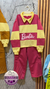 Setelan Salur Kehidupan & Celana Cargo Anak Perempuan Usia 6-12 Tahun Motif Barbie Kekinian Korean Style