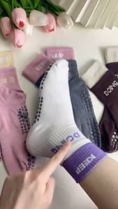 Professional yoga socks with anti slip double ribbed mid length pure cotton Pilates sports socks