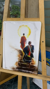 Tranh Sư Thích Minh Tuệ 13 pháp tu khổ hạnh đầu đà chất liệu in gỗ tráng gương bọc viền cao cấp