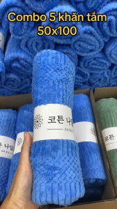 Combo 5 Khăn Tắm Hàn Quốc 50x100 Tặng 5 Khăn Lau Đa Năng 22x23 Siêu Mềm Mịn Thấm Hút Nước Không Ra Màu Cotton Nhà Tắm