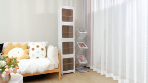 ODOROKU Foldable & Stackable Slim Storage Premium Cabinet with Wheels Adjustable Shelving Divider Plastic Storage Drawers Kitchen Organizer Shelf Rack Plastic Foldable Storage Box for Collapsible Room Clothes Organizers and Storage Wheeled Storage Rack